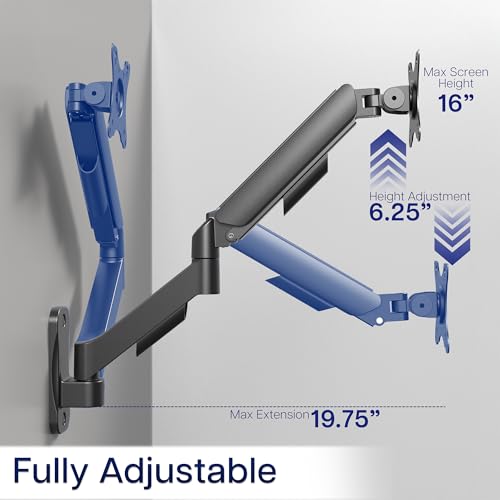VIVO Single Monitor Counterbalance Wall Mount for 32 inch Screens up to 19.8 lbs, Full Motion, Max VESA 100x100, Black, MOUNT-V001G - size: Up to 32", style: Single Mount