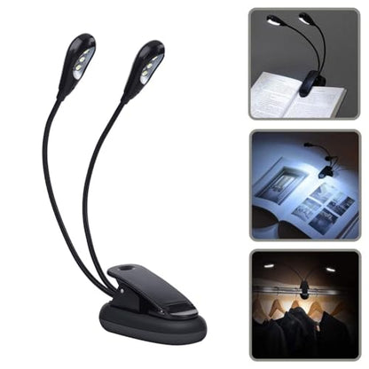 Joyzan Music Stand Light, Clip on LED Book Lights Dual Arm Reading Lamp | Rechargeable Eye Cared 360°Flexible Gooseneck Clamp Light Battery Operated for Bed Bookworms Piano Player Travel Orchestra - size: 6 beads