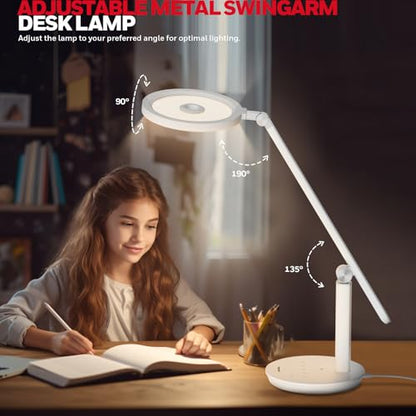 Honeywell H6 Desk Lamp for Home Office, Dimmable Reading Table Light, White - color: White