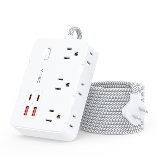 DEPOW 2 Prong to 3 Prong Power Strip, 6 Outlets 4 USB, 10 Ft Extension Cord - color: White, size: 10 FT(2 prong plug)