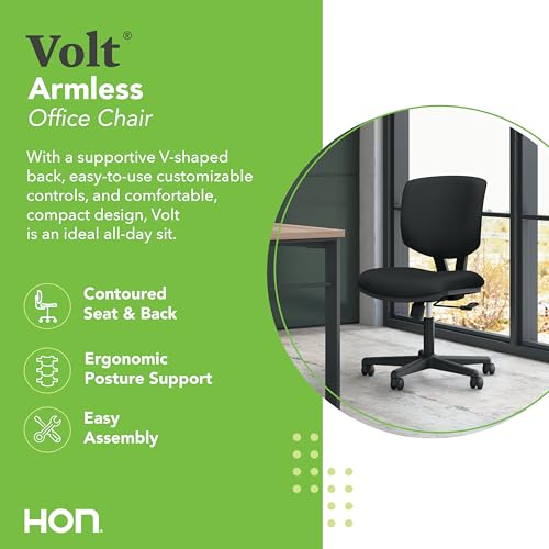 HON Volt Ergonomic Office Chair, Armless, Office Desk Computer Chair, Black - color: Fabric Back