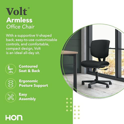 HON Volt Ergonomic Office Chair, Armless, Office Desk Computer Chair, Black - color: Fabric Back
