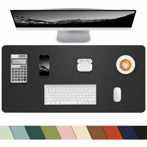 Leather Desk Pad Protector, Small Desk Mat,Office Desk mat,Computer and Laptop Mat, Non-Slip PU Leather Desk Blotter, Desktop Protector and Cover for Keyboard and Mouse(31.5"x15.7",Black) - color: Black, size: 31.5" x 15.7"