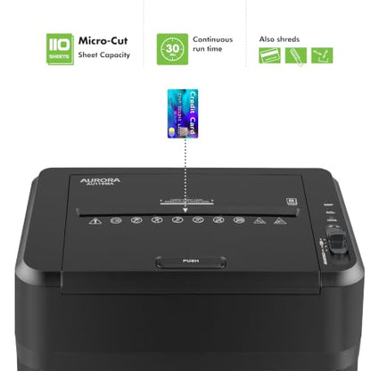 Aurora Professional Grade AU110MA 110-Sheet Auto Feed Micro-Cut Paper and Credit Card Shredder with 4 Gallon Pullout Basket / 30 Minutes/Security Level P-4 - size: 110-Sheet AutoFeed MicroCut