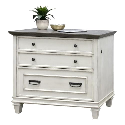 BOWERY HILL Wood Lateral File with Locking Legal/Letter File Drawer in White, Solid Wood, Sturdy Construction, Office Storage, Secure Document Organization, Durable Home or Work Use - color: White