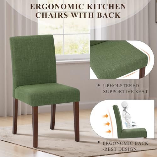 MALOL Upholstered Dining Chairs Set of 6, Modern Fabric Dining Room Chair, Wooden Dining Chair, Kitchen Side Chairs, Farmhouse Dinner Chair with High Back for Kitchen, Green - color: Green, size: Set of 6