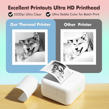 Bisofice Mini Printer with 11 Rolls of Printing Paper 57mm, Mini Pocket Sticker Printer, Portable Thermal BT Photo Printing for Study Notes, DIY, Diary, Pictures, Labels (White) - color: White