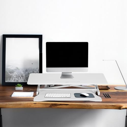 Standing Desk Converter 38 Inch, Height Adjustable Sit to Stand Workstation, Dual Monitor and Laptop Riser with Wide Keyboard Tray, Ergonomic Desk Topper for Home Office School, White - color: White