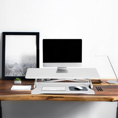 Standing Desk Converter 38 Inch, Height Adjustable Sit to Stand Workstation, Dual Monitor and Laptop Riser with Wide Keyboard Tray, Ergonomic Desk Topper for Home Office School, White - color: White