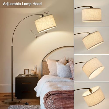 Luvkczc 71" Arc Floor Lamp for Living Room with Adjustable Lamp Head, Black Pole Lamp with White Shade, Standing Lamp with Foot Switch, Over Couch Arched Reading Light for Bedroom, Office, Study Room - color: Black,white