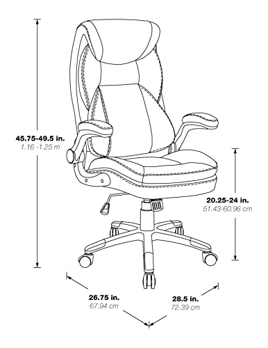Office Star ECH Series Executive Bonded Leather Office Chair with Lumbar Support and Padded Height Adjustable Arms, Black with Silver Coated Nylon Base - color: Black With Silver Coated Nylon Base
