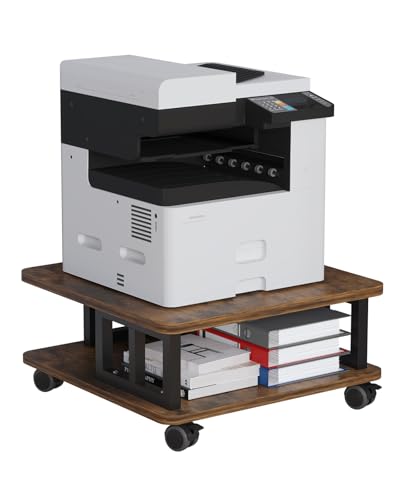 Mobile Printer Stand, 2-Tier Large Printer Shelf for Laser 3D Printer Office Machine with Storage, 23.6"x23.6" Wood Printer Cart Under Desk Rack with Wheels for Office Home Kitchen (Brown) - color: Brown
