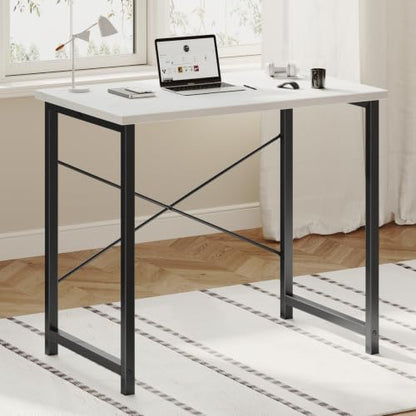 Sweetcrispy 32-Inch Small Computer Desk for Bedroom, Modern White - color: White Black, size: 32-Inch