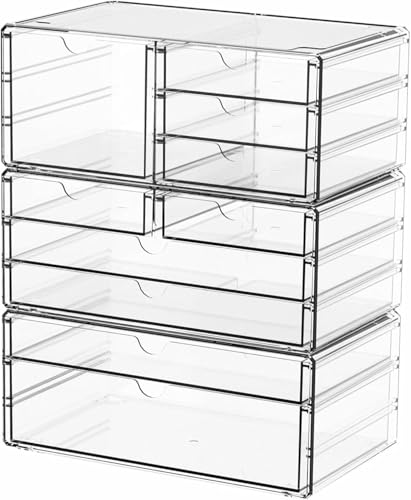 3Pack Clear Drawer Organizers Stackable,Acrylic Storage Drawers With 10 Drawers,Multipurpose Office Supply Organizer and Makeup Organizer for Beauty,Craft,Pen,Medical,Stationary Desk Organizers - size: Large-10 Drawers-3Pack