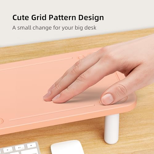 AFOOYO 31.5 Inch Adjustable Monitor Stand Riser, Dual Monitor Stand for Desk, 3 Height Adjustable Computer Stand with Storage, Sturdy Laptop Riser for PC, Laptop, Printer, TV, Pink
