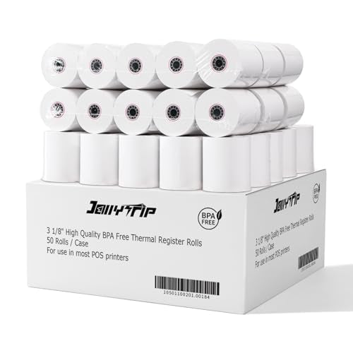 (50 Pack)3 1/8 x 230 Thermal Paper Receipt Rolls,JollyTrip 55 GSM Premium Quality, BPA Free Thermal Receipt Paper 3 1/8 x 230 Rolls Compatible with Most POS Systems, Cash Registers - size: 3 1/8 in x 230 ft 50 rolls