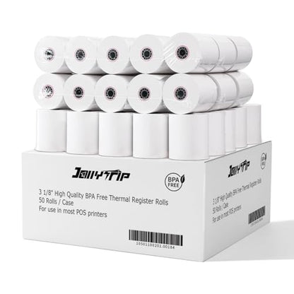(50 Pack)3 1/8 x 230 Thermal Paper Receipt Rolls,JollyTrip 55 GSM Premium Quality, BPA Free Thermal Receipt Paper 3 1/8 x 230 Rolls Compatible with Most POS Systems, Cash Registers - size: 3 1/8 in x 230 ft 50 rolls