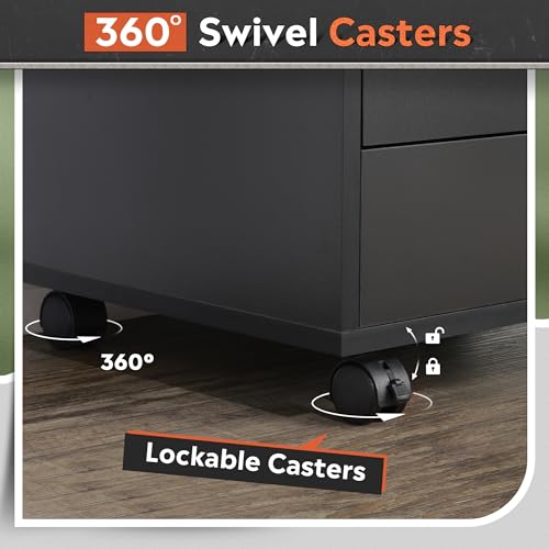 DEVAISE 5-Drawer Filing Cabinet, Under Desk file Cabinet, Black | Wood, Office Storage Cabinet, Printer Stand with Wheels, Drawer Chest, Home Office - color: Black, size: 15.7"D x 18.7"W x 25.5"H