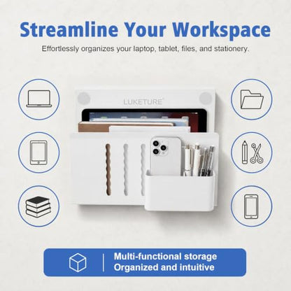 LUKETURE Desk Side Storage, 2 Tier Under Desk Laptop Mount with Pen Slot - color: White, size: L(2 Tier)