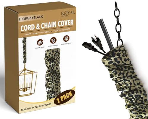 Royal Designs, Inc. Cord & Chain Cover 4 ft Silk Type Fabric, Chandelier Pendant Lighting Chain & Cable Management, Touch Fastener, Leopard Black - 1 Pack - color: Leopard Black, size: 1 Pack
