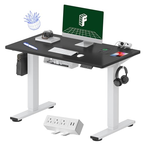 FLEXISPOT EN2 40"x24" Whole-Piece Standing Desk with Power Strip, Black - color: Black Top + White Frame, size: 40x24"