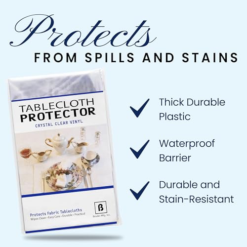 BRODER MFG. INC. Tablecloth Protector Crystal Clear Vinyl (60"x144" Oblong) | Thick, Durable Clear Table/Tablecloth Protector | Perfect for Parties, Special Occasions, Gatherings, and Everyday Use - size: 144" x 60" (Rectangular)