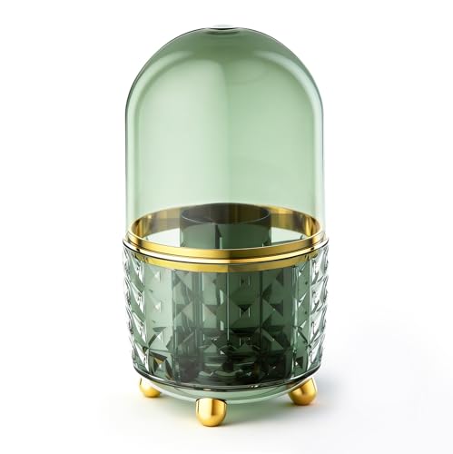 GOTOBA 360° Rotating Dust-Proof Multi-Purpose Storage Organizer - Perfect for Silverware, Utensils (Forks, Knives) & Makeup Brushes, Countertop Holder for Kitchen & Vanity - color: Green with cover