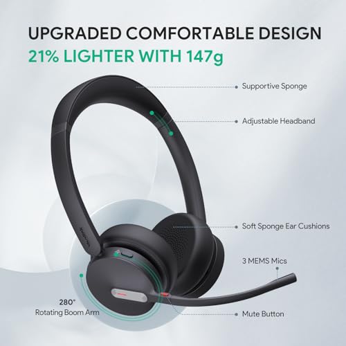 Yealink BH70 UC Wireless Bluetooth Headset with AI Microphone Flip-to-Mute - color: Black (UC), style: Dual (USB-C to A)