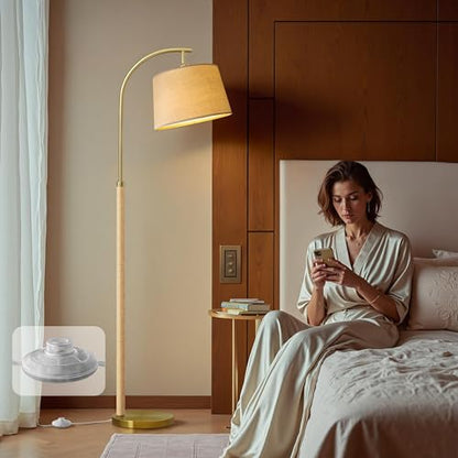Real Wood Floor Lamps for Living Room Bedroom, 62" Mid Century Modern Lamp - color: Natural & Gold