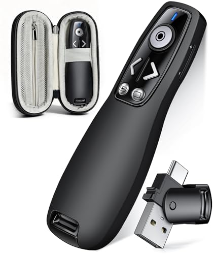 ELISWEEN Wireless Presenter with Carry Case, Presentation Clicker with Protective Storage Bag, Presentation Remote for Powerpoint, Mac, Computer, Laptop - color: Black+Case