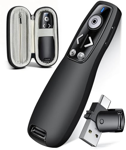 Wireless Presenter with Carry Case, Presentation Clicker with Protective Storage Bag, Presentation Remote for Powerpoint, Mac, Computer, Laptop - color: Black+Case