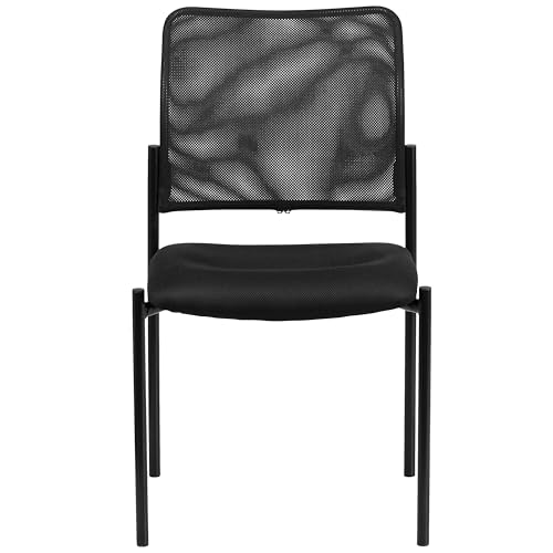 Flash Furniture Jana Comfort Black Mesh Stackable Steel Side Chair | Lumbar Support, Sled Base, Commercial Grade, Office Use