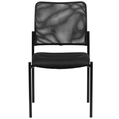 Flash Furniture Jana Comfort Black Mesh Stackable Steel Side Chair | Lumbar Support, Sled Base, Commercial Grade, Office Use