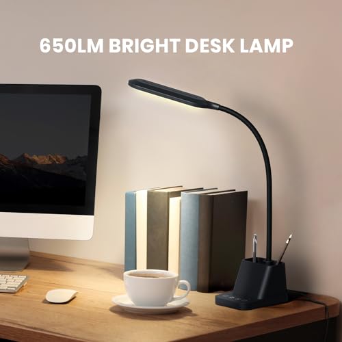 AXX LED Desk Lamp with USB Charging Port for College Dorm Room - color: Black