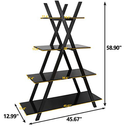 SUPER DEAL A Frame Bookshelf Storage Shelves, 4 Tier Ladder Bookcase Free Standing, Plant Book Display Furniture for Home Office, Black