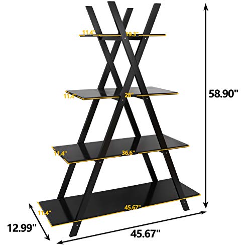 SUPER DEAL A Frame Bookshelf Storage Shelves, 4 Tier Ladder Bookcase Free Standing, Plant Book Display Furniture for Home Office, Black