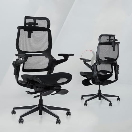 Ergonomic Office Chair for Home Office, 136° Reclining Mesh Computer Desk Chair with Adjustable Headrest, 4D Flip-Up Armrests, Seat Depth Adjustment, Rolling Swivel Chair - style: 4D Armrest