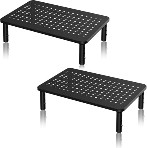 suptek Monitor Stand Riser for Computer,Laptop,Printer, Notebook and All Flat Screen Display with Vented Metal Platform,3 Height Adjustable Laptop Riser,2 Pack,Black(MST003-2) - color: Glossy Black, size: 14.6"L * 9.3"W,2-PACK