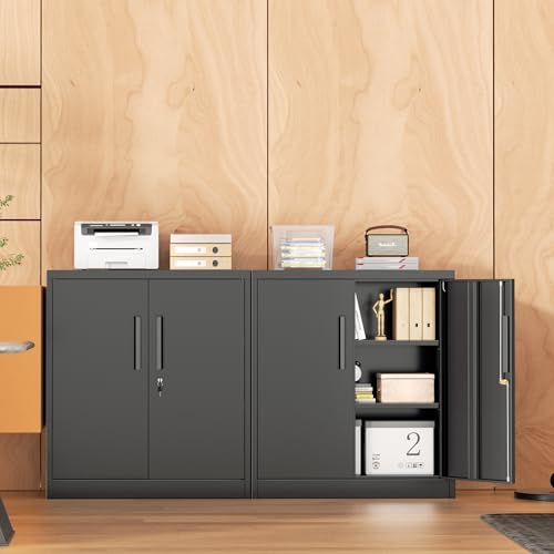 INTERGREAT Metal Storage Cabinets with Lock, 36" Lockable Office Storage Cabinet with 2 Doors and 2 Adjustable Shelves,Locking Cabinet for Home, School, Office, Garage (Black)