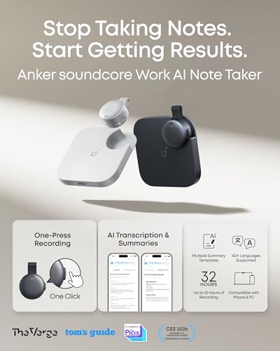 soundcore Work by Anker, Coin-Sized AI Voice Recorder, 8GB, MFi Certified | AI Note Taker for Meetings, AI Transcription and Summarization, Cross-Meeting Summary - color: Black, size: 8GB