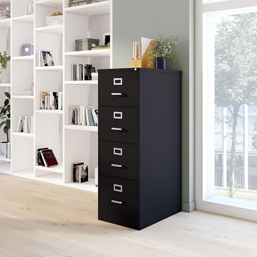 Staples Commercial 4-Drawer Vertical File Cabinet, Locking, Letter, Black, 22-inch D (22337D) - color: Black