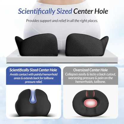 6" Thickened Donut Pillow Seat Cushion, Ergonomic Hemorrhoid Pillow with Widened Cutout for Tailbone,Sciatica Pain Relief & Postpartum, Memory Foam Office Chair Cushion for Long Sitting at Home