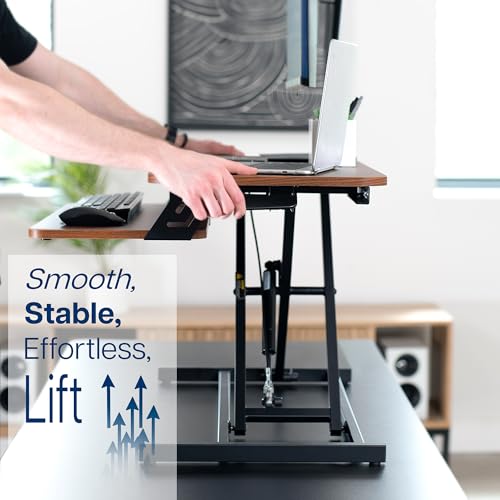 VIVO 32 in Standing Desk Riser, Height Adjustable Workstation - color: Dark Walnut, size: 32"