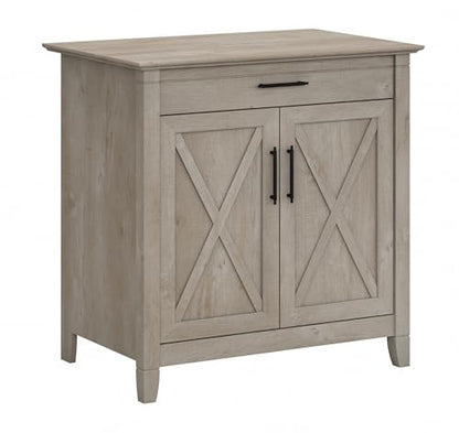 Bush Furniture Key West Secretary Desk with Keyboard Tray and Storage Cabinet in Washed Gray