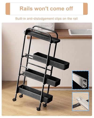 UMDONX 4-Tier Narrow Mobile Storage Cart with Pull-Out Baskets - color: Black, size: 4 Tier