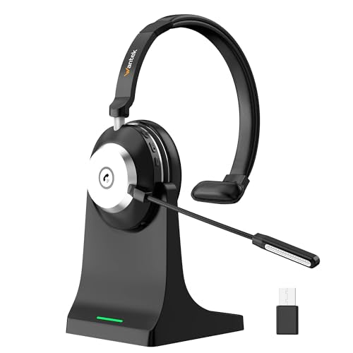 Wantek Wireless Headset with Mic, Bluetooth Headset with Microphone, On-Ear Wireless Headphones with Mic Noise Canceling, Mute Button, Charging Dock for PC, Laptop, Work, Zoom, Teams & Call Center