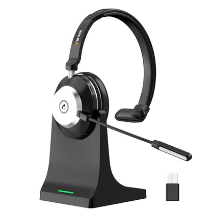 Wantek Wireless Headset with Mic, Bluetooth Headset with Microphone, On-Ear Wireless Headphones with Mic Noise Canceling, Mute Button, Charging Dock for PC, Laptop, Work, Zoom, Teams & Call Center