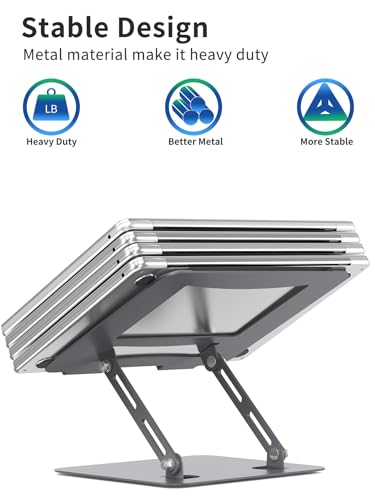 SOUNDANCE Laptop Stand for Desk with Stable Heavy Base, Adjustable Height Multi-Angle, Ergonomic Metal Riser Holder, Foldable Mount Elevator, Compatible with 10 to 15.6 Inches PC Computer, Grey - color: C-Grey