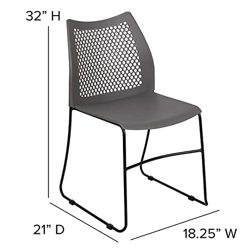 Flash Furniture Hercules Series Contoured Lobby Chairs with Air-Vent Honeycomb Backs, Ergonomic Stacking Chairs for Offices, Set of 5, Gray | Sled Base, Powder Coated, 661 LBS. Weight Capacity - color: Grey, size: Set of 5