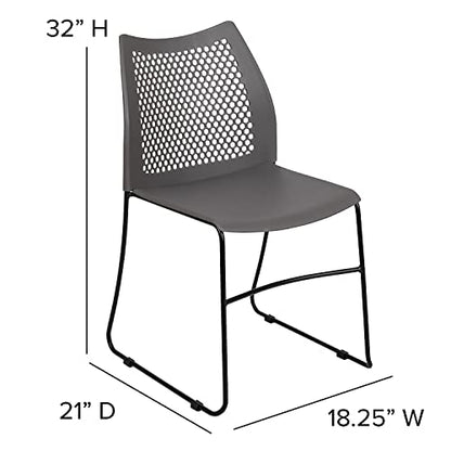 Flash Furniture Hercules Series Contoured Lobby Chairs with Air-Vent Honeycomb Backs, Ergonomic Stacking Chairs for Offices, Set of 5, Gray | Sled Base, Powder Coated, 661 LBS. Weight Capacity - color: Grey, size: Set of 5